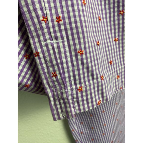 Liz Claiborne Women Cropped Pants Purple Gingham Plaid Floral Embroidered Size 8 - Picture 12 of 15